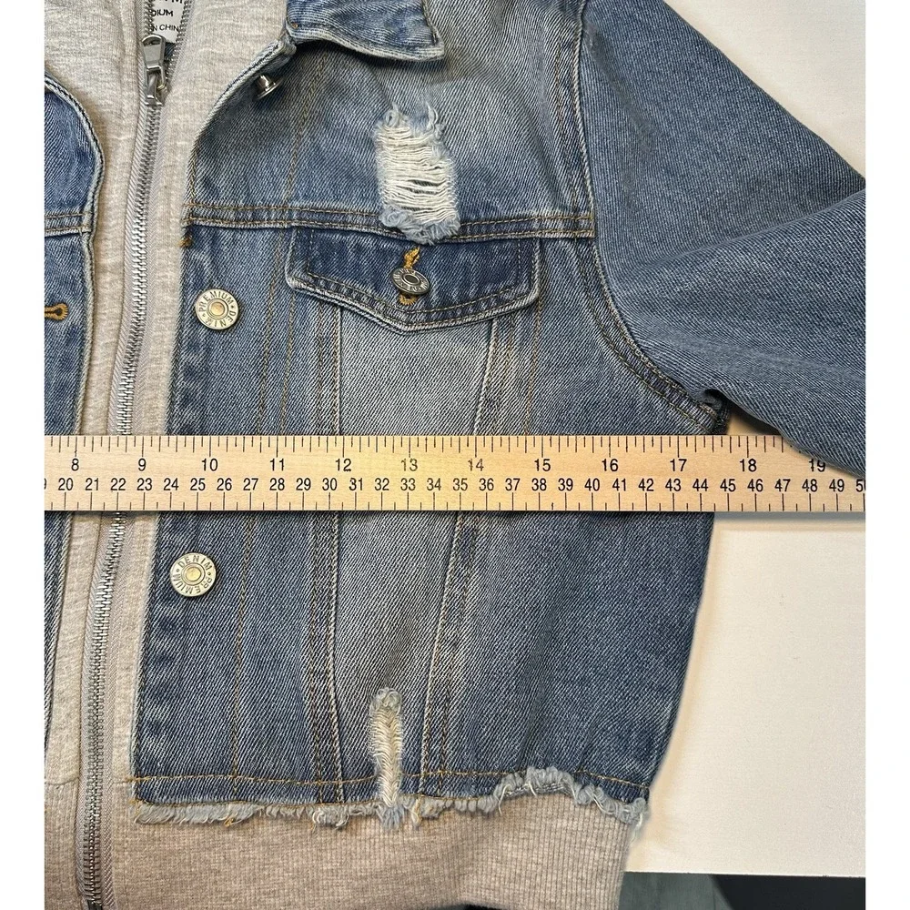 Love Tree Denim Jeans Cropped Jacket Girls Medium Full Zip & Button Gray Lining - Picture 4 of 10